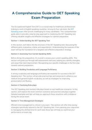 A Comprehensive Guide to OET Speaking Exam Preparation