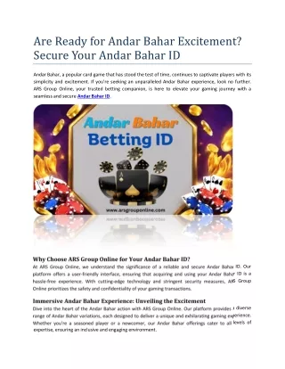 Secure Your Andar Bahar ID