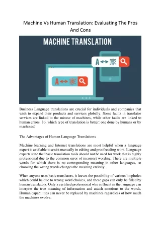 Machine Vs Human Translation Evaluating The Pros And Cons
