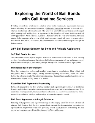 Exploring the World of Bail Bonds with Call Anytime Services