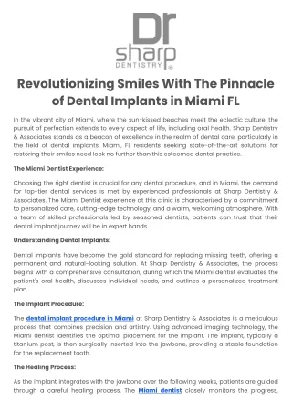 Revolutionizing Smiles With The Pinnacle of Dental Implants in Miami FL