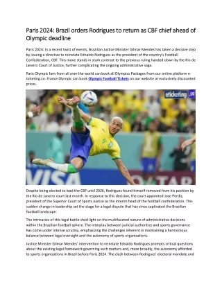 Paris 2024 Brazil orders Rodrigues to return as CBF chief ahead of Olympic deadline