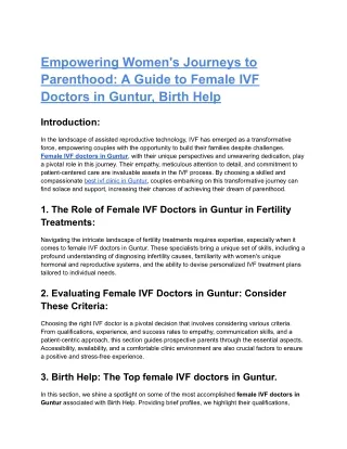 Empowering Women's Journeys to Parenthood_ A Guide to Female IVF Doctors in Guntur, Birth Help