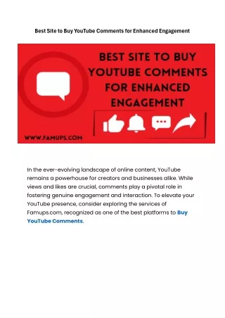 Best Site to Buy YouTube Comments for Enhanced Engagement