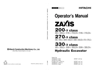 Hitachi ZAXIS 200-3 class Hydraulic Excavator operator’s manual SN 200001 and up