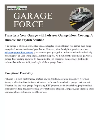 Transform Your Garage with Polyurea Garage Floor Coating A Durable and Stylish Solution