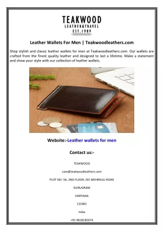 Leather Wallets For Men  Teakwoodleathers.com