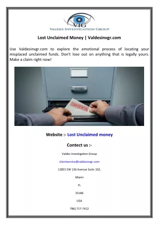 Lost Unclaimed Money  Valdesinvgr.com