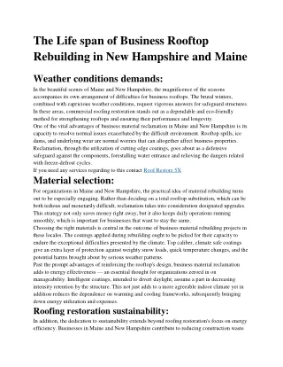 The Life span of Business Rooftop Rebuilding in New Hampshire and Maine