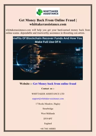 Get Money Back From Online Fraud whittakerassistance.com