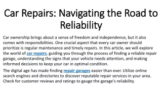 Car Repairs Navigating the Road to Reliability