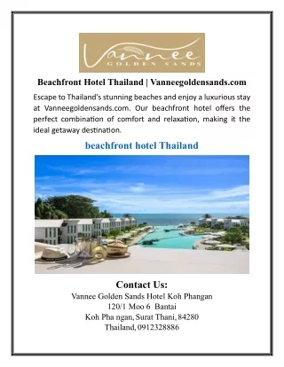 Beachfront Hotel Thailand | Vanneegoldensands.com