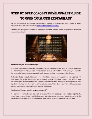 Step by step concept development guide to open your own restaurant