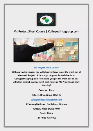 Ms Project Short Course | Collegeafricagroup.com