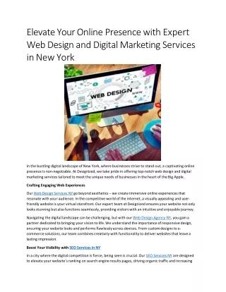 Elevate Your Online Presence with Expert Web Design and Digital Marketing Services in New York