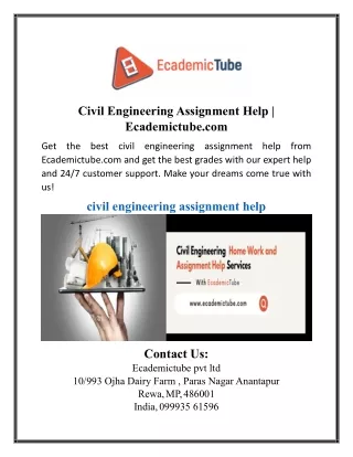 Civil Engineering Assignment Help | Ecademictube.com