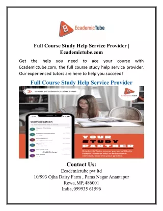 Full Course Study Help Service Provider | Ecademictube.com