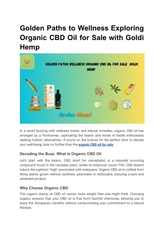 Golden Paths to Wellness Exploring Organic CBD Oil for Sale with Goldi Hemp