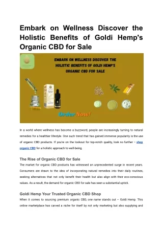 Embark on Wellness Discover the Holistic Benefits of Goldi Hemp's Organic CBD for Sale