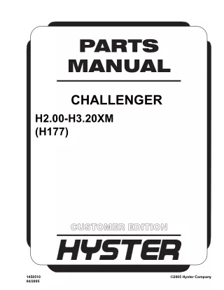 Hyster H177 (H2.00XM) Forklift Parts Catalogue Manual