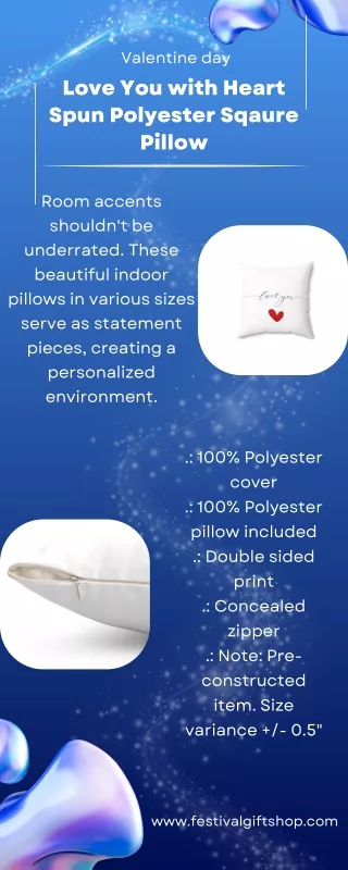 Love You with Heart Spun Polyester Sqaure Pillow for Valentine day