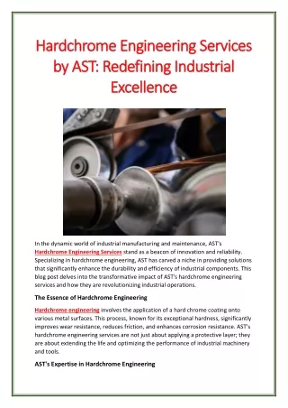 Hardchrome Engineering Services by AST: Redefining Industrial Excellence
