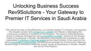 Unlocking Business Success Rev9Solutions - Your Gateway to Premier IT Services in Saudi Arabia