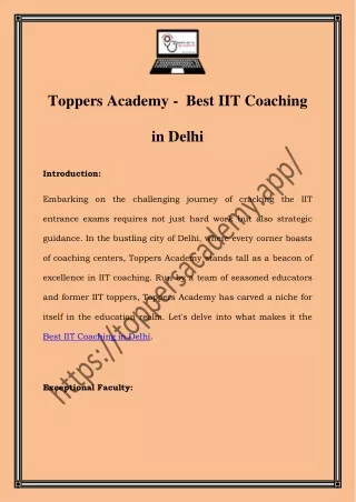 Best IIT Coaching in Delhi| Call Now-07827048964|Toppers Academy