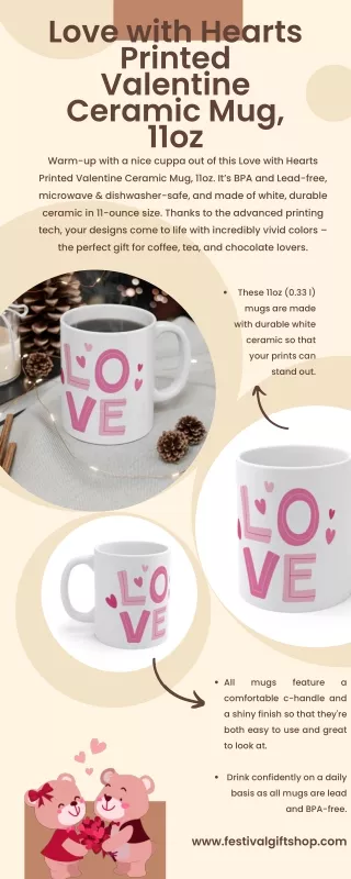 Love with Hearts Printed Valentine Ceramic Mug, 11oz