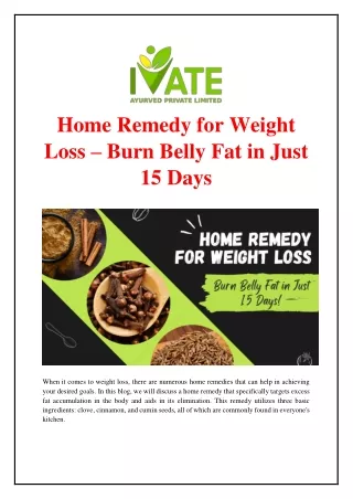 Home Remedy for Weight Loss – Burn Belly Fat in Just 15 Days | iVate Ayurveda