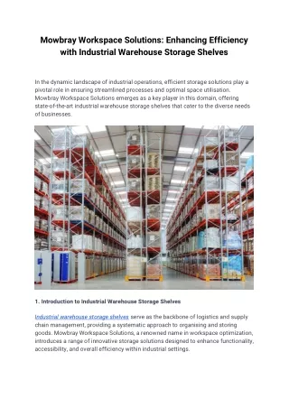 Enhancing Efficiency with Warehouse Storage Shelves |Mowbray Workspace Solutions