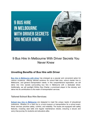 Discover 9 Insider Insights Into Bus Hire In Melbourne With Driver