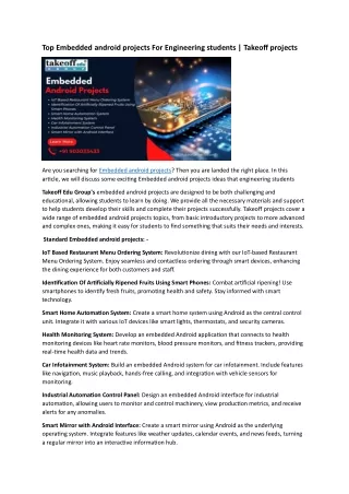 Top Embedded android projects For Engineering students