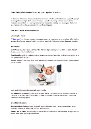 Comparing Choices Gold Loan Vs. Loan Against Property
