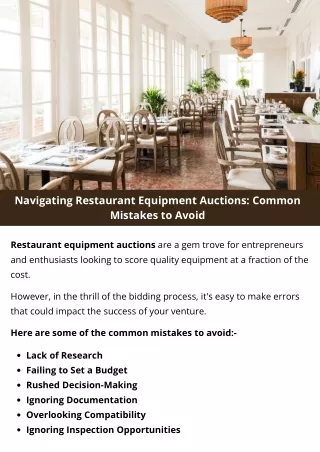 Navigating Restaurant Equipment Auctions Common Mistakes to Avoid