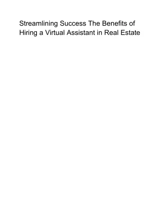 Streamlining Success The Benefits of Hiring a Virtual Assistant in Real Estate