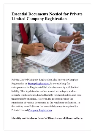Essential Documents Needed for Private Limited Company Registration