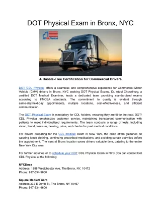 DOT Physical Exam in Bronx, NYC