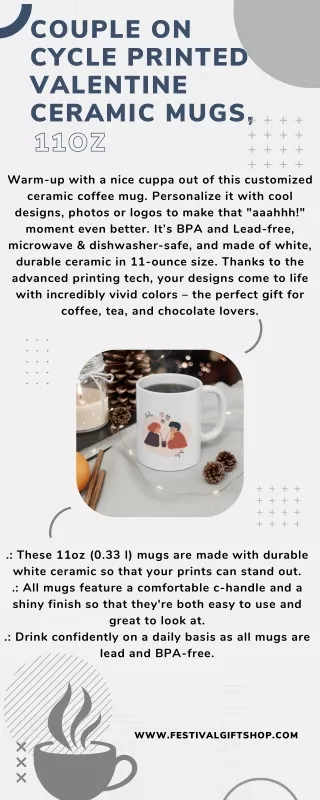 Couple on Cycle Printed Valentine Ceramic Mugs, 11oz