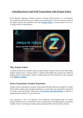 Unlocking Secure and Swift Transactions with Zwigato Token