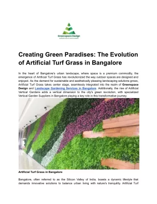 Creating Green Paradises_ The Evolution of Artificial Turf Grass in Bangalore