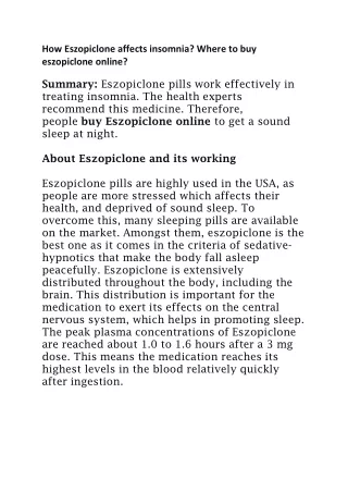 Order Eszopiclone online - Onlinesafepills.com