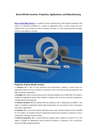 Boron Nitride Ceramics-Properties, Applications, and Manufacturing
