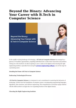 Beyond the Binary Advancing Your Career with B.Tech in Computer Science