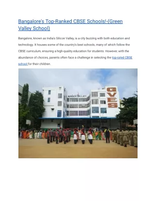 Bangalore's Top-Ranked CBSE Schools!-(Green Valley School)