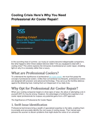 Cooling Crisis? Here’s Why You Need Professional Air Cooler Repair!