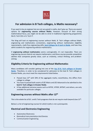 For admission in B Tech colleges, is Maths necessary?