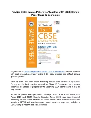 Practice ‘Together with’ CBSE Sample Paper Class 12 Economics EAD