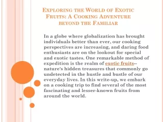 Exploring the World of Exotic Fruits A Cooking Adventure beyond the Familiar