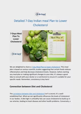 Detailed 7-Day Indian Meal Plan To Lower Cholesterol